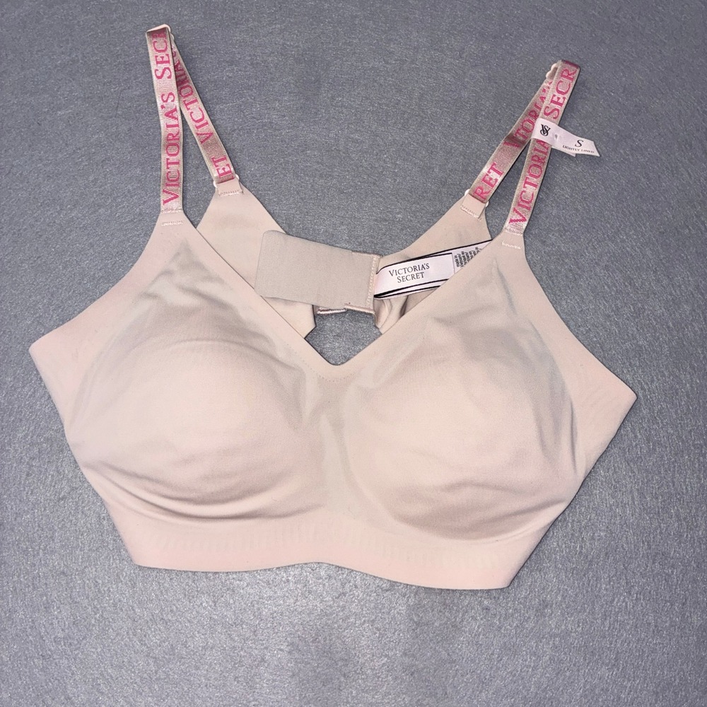 Victoria's Secret Wireless Bra Women Small Nude Pink Logo Shine Strap Bralette